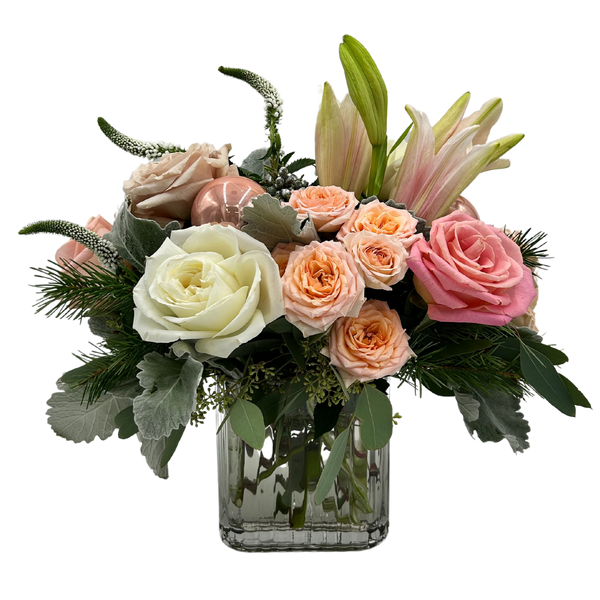 Holiday Bijou Blooms Fresh Flower Hand-Tied Bouquet + Vase